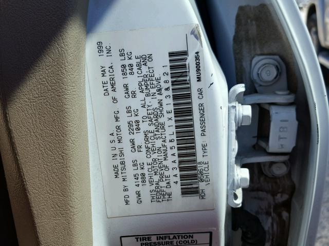 4A3AA56L1XE138821 - 1999 MITSUBISHI GALANT LS WHITE photo 10