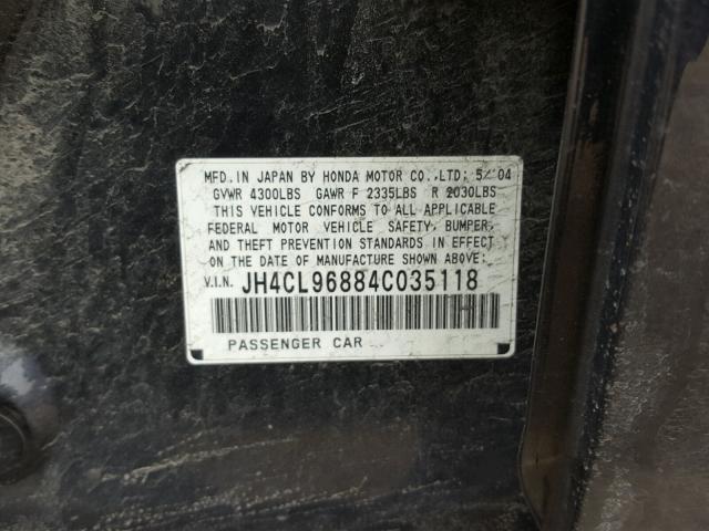 JH4CL96884C035118 - 2004 ACURA TSX BLACK photo 10