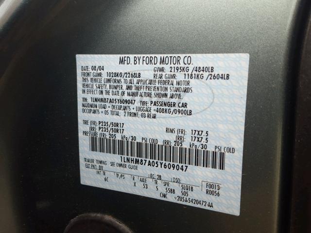 1LNHM87A05Y609047 - 2005 LINCOLN LS 绿色 照片 10