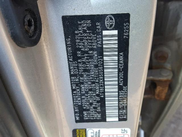 4T1BE32K85U567031 - 2005 TOYOTA CAMRY LE SILVER photo 10