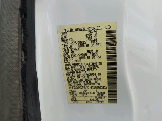 1N6DD26T04C456035 - 2004 NISSAN FRONTIER K WHITE photo 10