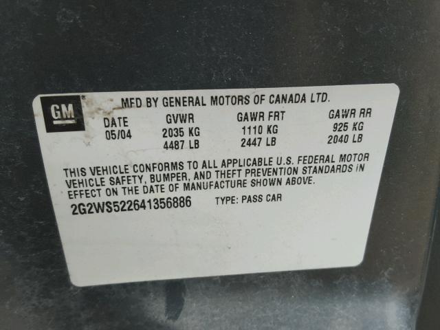 2G2WS522641356886 - 2004 PONTIAC GRAND PRIX CHARCOAL photo 10