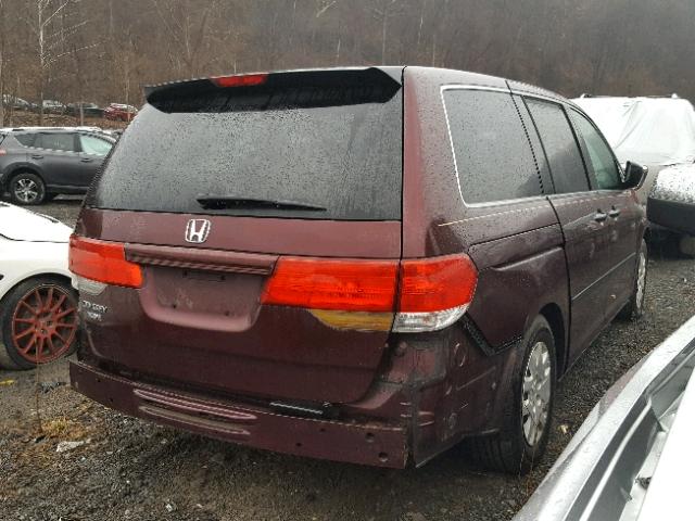 5FNRL3H25AB112124 - 2010 HONDA ODYSSEY LX MAROON photo 4