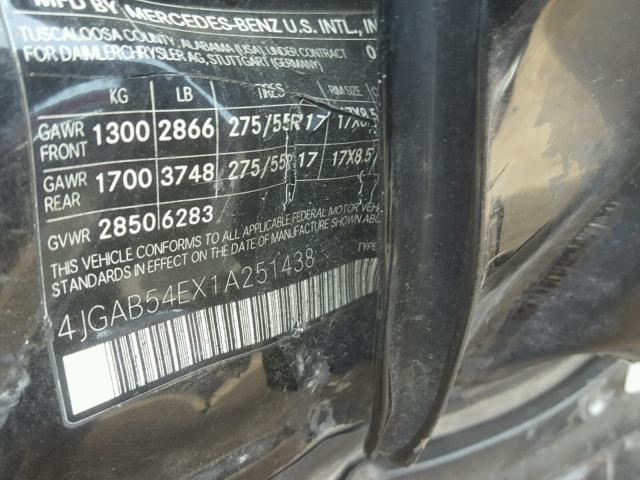 4JGAB54EX1A251438 - 2001 MERCEDES-BENZ ML 320 BLACK photo 10