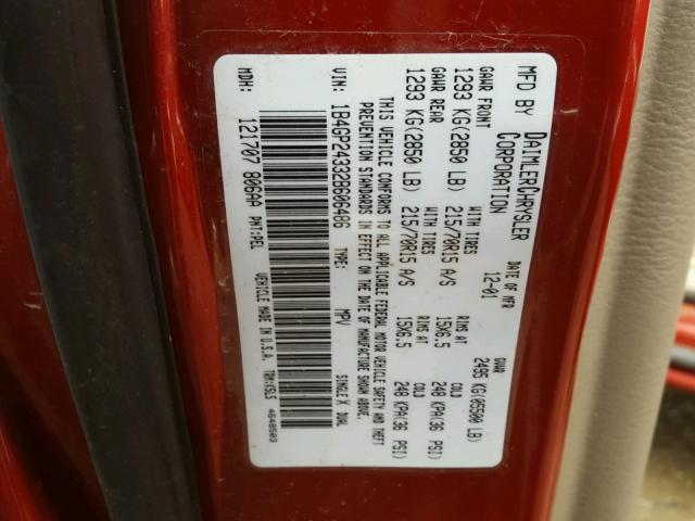 1B4GP24332B606486 - 2002 DODGE GRAND CARA RED photo 10