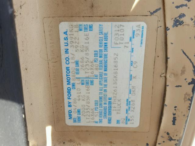 1FTHX2613GKB16852 - 1986 FORD F250 TAN photo 10