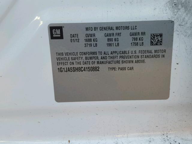 1G1JA5SH8C4150882 - 2012 CHEVROLET SONIC LS 白色 照片 10