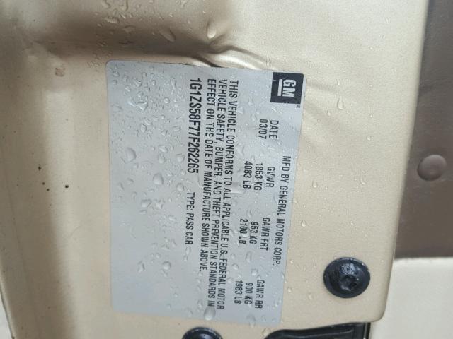 1G1ZS58F77F262265 - 2007 CHEVROLET MALIBU LS ოქროსფერი ფოტო 10