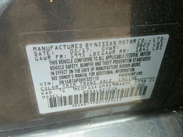 3N1AB7AP8HY325115 - 2017 NISSAN SENTRA S GRAY photo 10