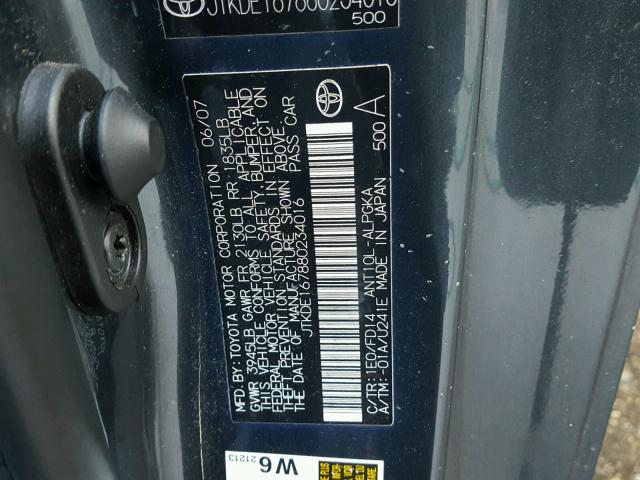 JTKDE167880234016 - 2008 TOYOTA SCION TC 灰色 照片 10