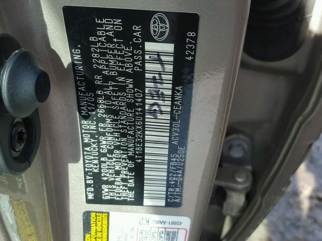 4T1BE32KX6U141407 - 2006 TOYOTA CAMRY LE GOLD photo 10