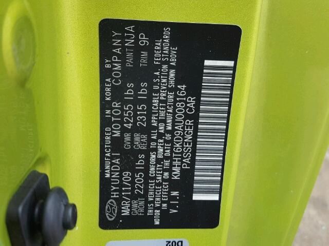 KMHHT6KD9AU008164 - 2010 HYUNDAI GENESIS CO GREEN photo 10