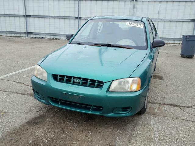 KMHCG45C21U192675 - 2001 HYUNDAI ACCENT GL GREEN photo 2