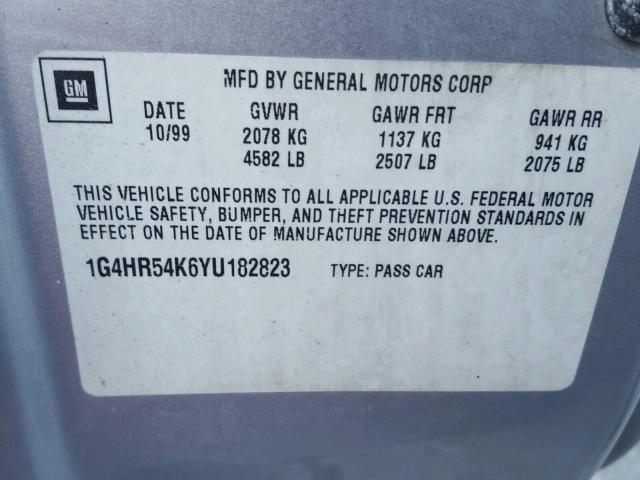 1G4HR54K6YU182823 - 2000 BUICK LESABRE LI SILVER photo 10