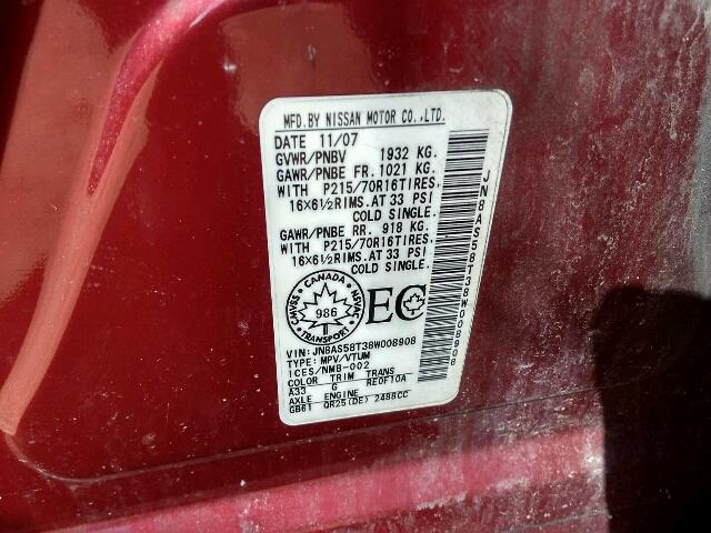 JN8AS58T38W008908 - 2008 NISSAN ROGUE S RED photo 10