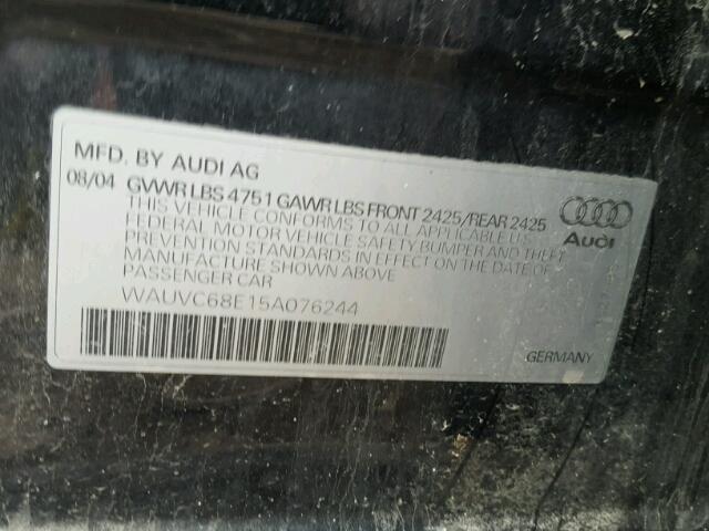 WAUVC68E15A076244 - 2005 AUDI A4 1.8T AV BLACK photo 10