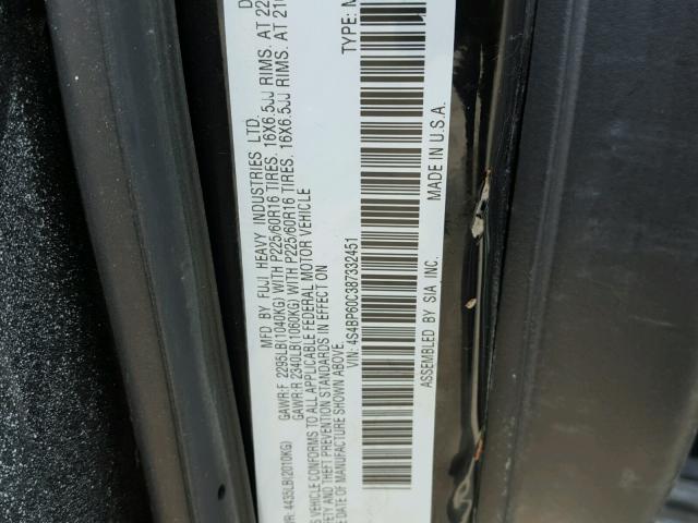 4S4BP60C387332451 - 2008 SUBARU OUTBACK BLACK photo 10