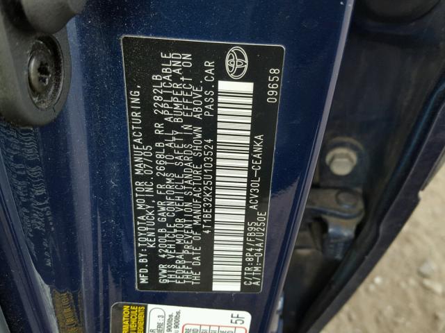 4T1BE32K25U103524 - 2005 TOYOTA CAMRY LE BLUE photo 10