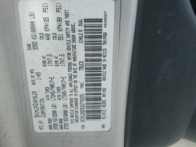 3D7KU28D53G779255 - 2003 DODGE RAM 2500 S SILVER photo 10