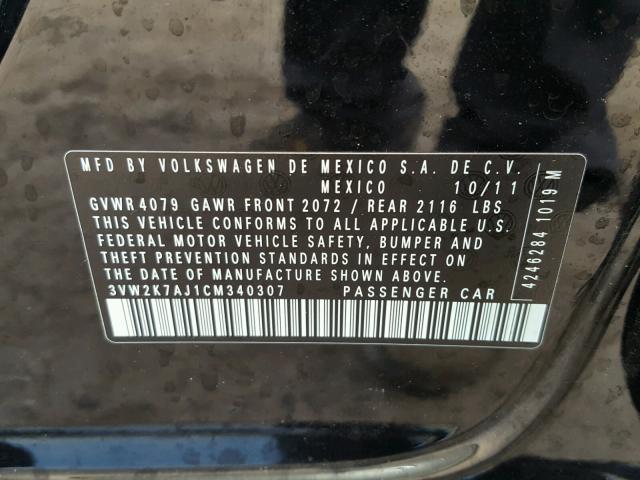 3VW2K7AJ1CM340307 - 2012 VOLKSWAGEN JETTA BASE Սև լուսանկար 10