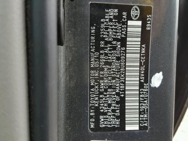 4T1BF3EK2BU609276 - 2011 TOYOTA CAMRY BASE GRAY photo 10