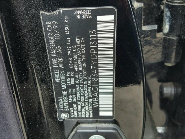 WBAGH8347YDP13113 - 2000 BMW 740 IL BLACK photo 10