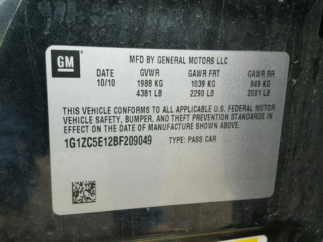 1G1ZC5E12BF209049 - 2011 CHEVROLET MALIBU 1LT 黑色 照片 10