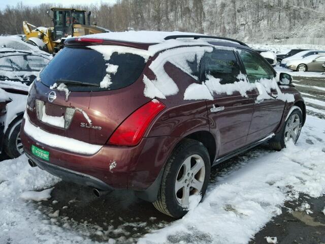 JN8AZ08W15W401889 - 2005 NISSAN MURANO SL BURGUNDY photo 4