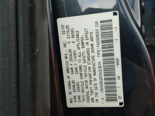 19UUA66297A023616 - 2007 ACURA TL BLUE photo 10