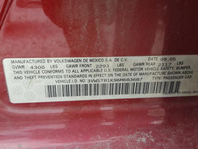 3VWST81K96M683687 - 2006 VOLKSWAGEN JETTA TDI RED photo 10