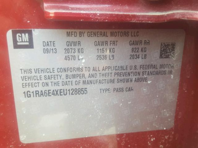 1G1RA6E4XEU128855 - 2014 CHEVROLET VOLT RED photo 10