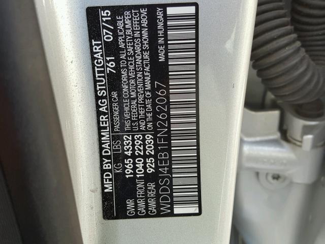 WDDSJ4EB1FN262067 - 2015 MERCEDES-BENZ CLA 250 SILVER photo 10