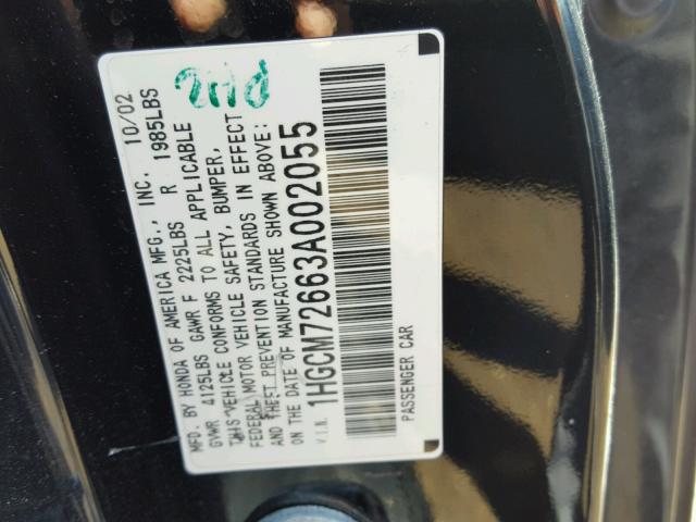 1HGCM72663A002055 - 2003 HONDA ACCORD EX BLACK photo 10