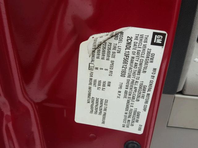 2CNDL13F566121830 - 2006 CHEVROLET EQUINOX LS RED photo 10