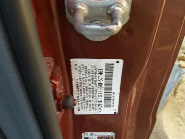 2HGFG12968H571461 - 2008 HONDA CIVIC EXL 勃艮第红 照片 10