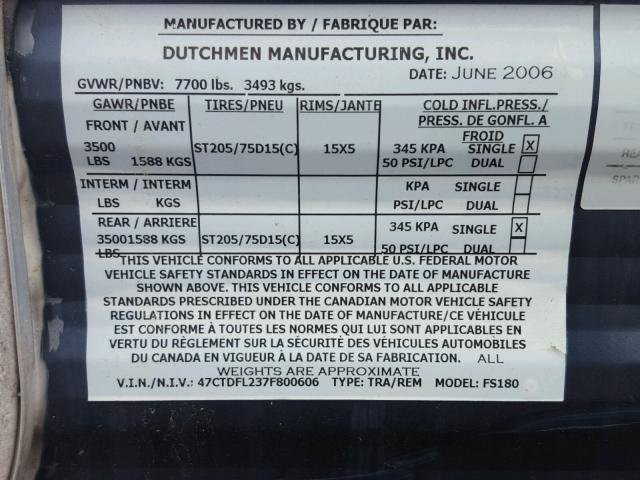 47CTDFL237F800606 - 2007 DUTC FREEDOM WHITE photo 10