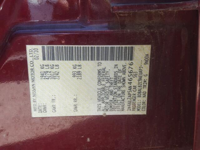 1N4AL2AP5AN465676 - 2010 NISSAN ALTIMA BAS RED photo 10