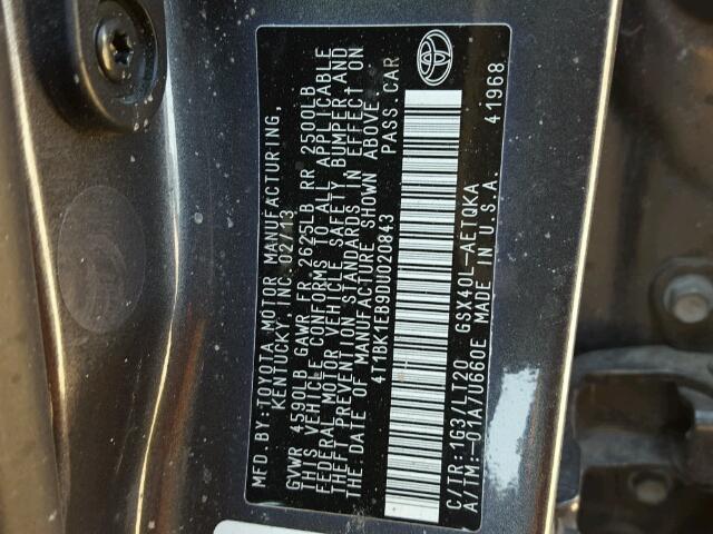 4T1BK1EB9DU020843 - 2013 TOYOTA AVALON BAS 灰色 照片 10