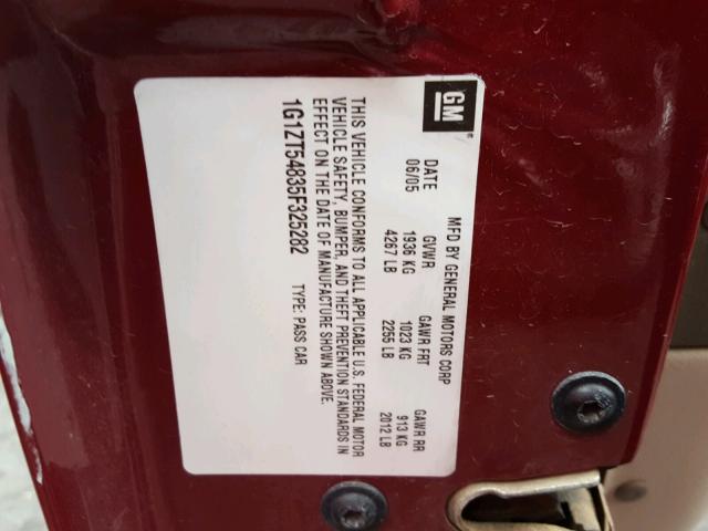 1G1ZT54835F325282 - 2005 CHEVROLET MALIBU LS მუქწითელი ფოტო 10