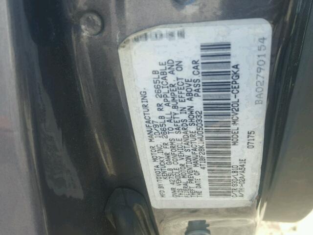 4T1BF28K1WU050332 - 1998 TOYOTA CAMRY CE GRAY photo 10