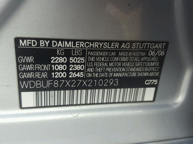 WDBUF87X27X210293 - 2007 MERCEDES-BENZ E 350 4MAT SILVER photo 10