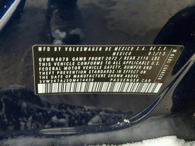 3VW2K7AJ3DM414439 - 2013 VOLKSWAGEN JETTA BASE Կապույտ լուսանկար 10