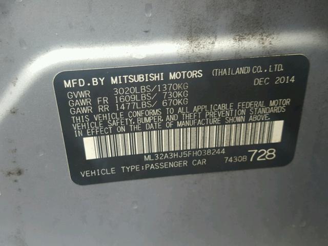 ML32A3HJ5FH038244 - 2015 MITSUBISHI MIRAGE DE SILVER photo 10