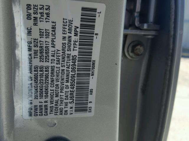 5J6RE48509L069485 - 2009 HONDA CR-V EX SILVER photo 10