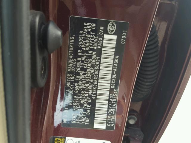 4T1BK36BX5U060621 - 2005 TOYOTA AVALON XL RED photo 10