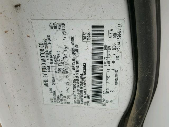 1FMEU73E97UA93853 - 2007 FORD EXPLORER X WHITE photo 10