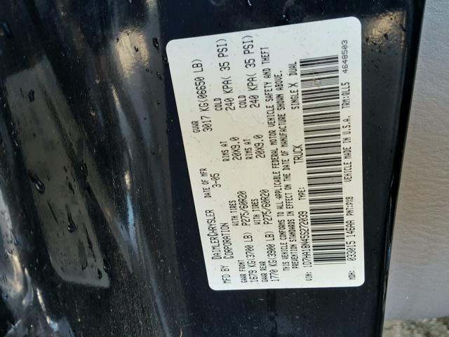 1D7HA18N45S272039 - 2005 DODGE RAM 1500 S BLACK photo 10