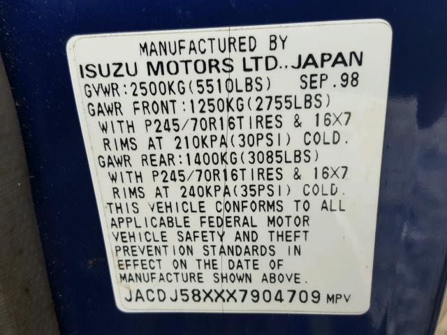 JACDJ58XXX7904709 - 1999 ISUZU TROOPER S TWO TONE photo 10