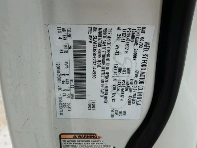 5LMEU88H23ZJ44550 - 2003 LINCOLN AVIATOR 白色 照片 10