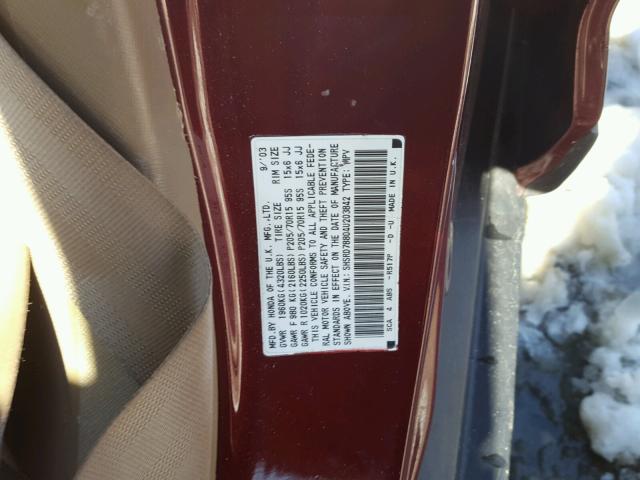 SHSRD78804U203842 - 2004 HONDA CR-V EX RED photo 10